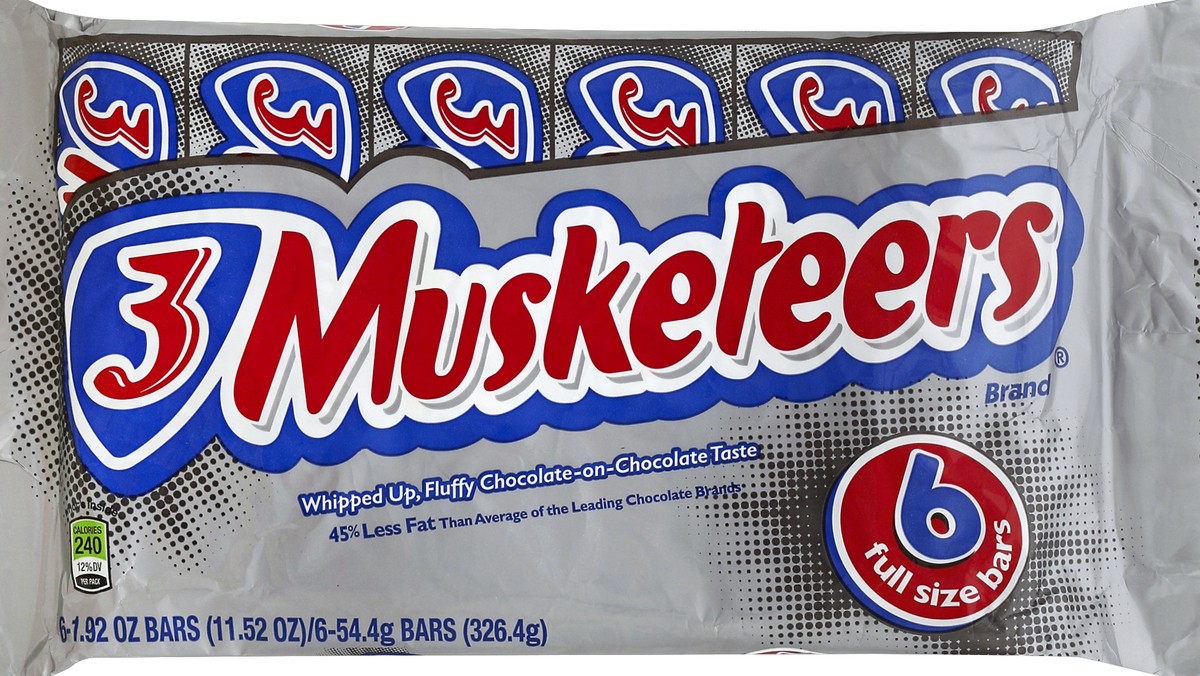 slide 5 of 5, 3 MUSKETEERS Candy Milk Chocolate Bars Bulk, Full Size, 1.92 oz, (Pack of 6), 11.52 oz