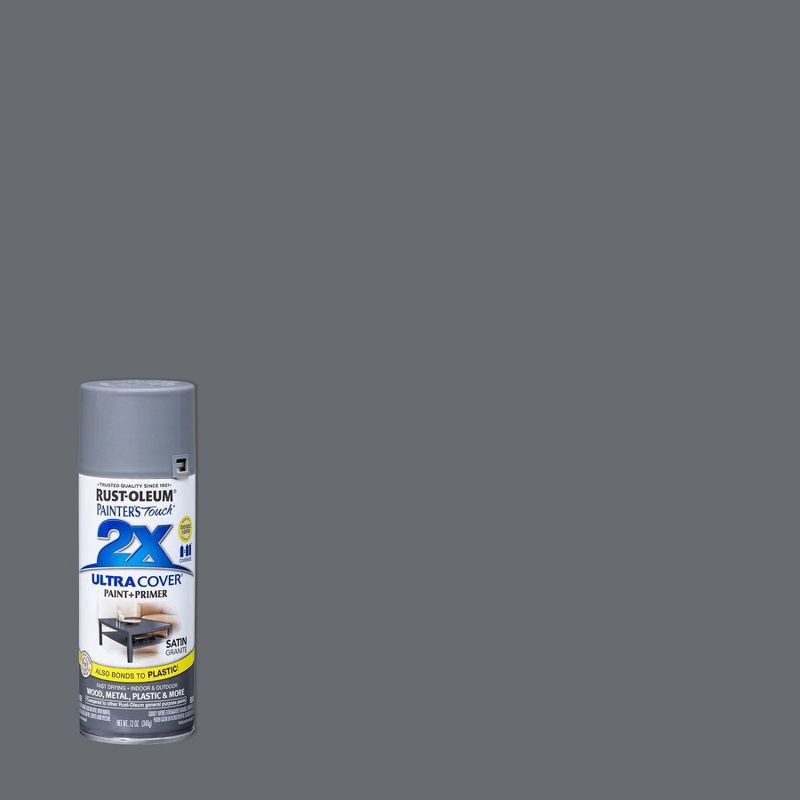 slide 1 of 12, Rust-Oleum 12oz 2X Painter's Touch Ultra Cover Satin Spray Paint Gray, 12 oz