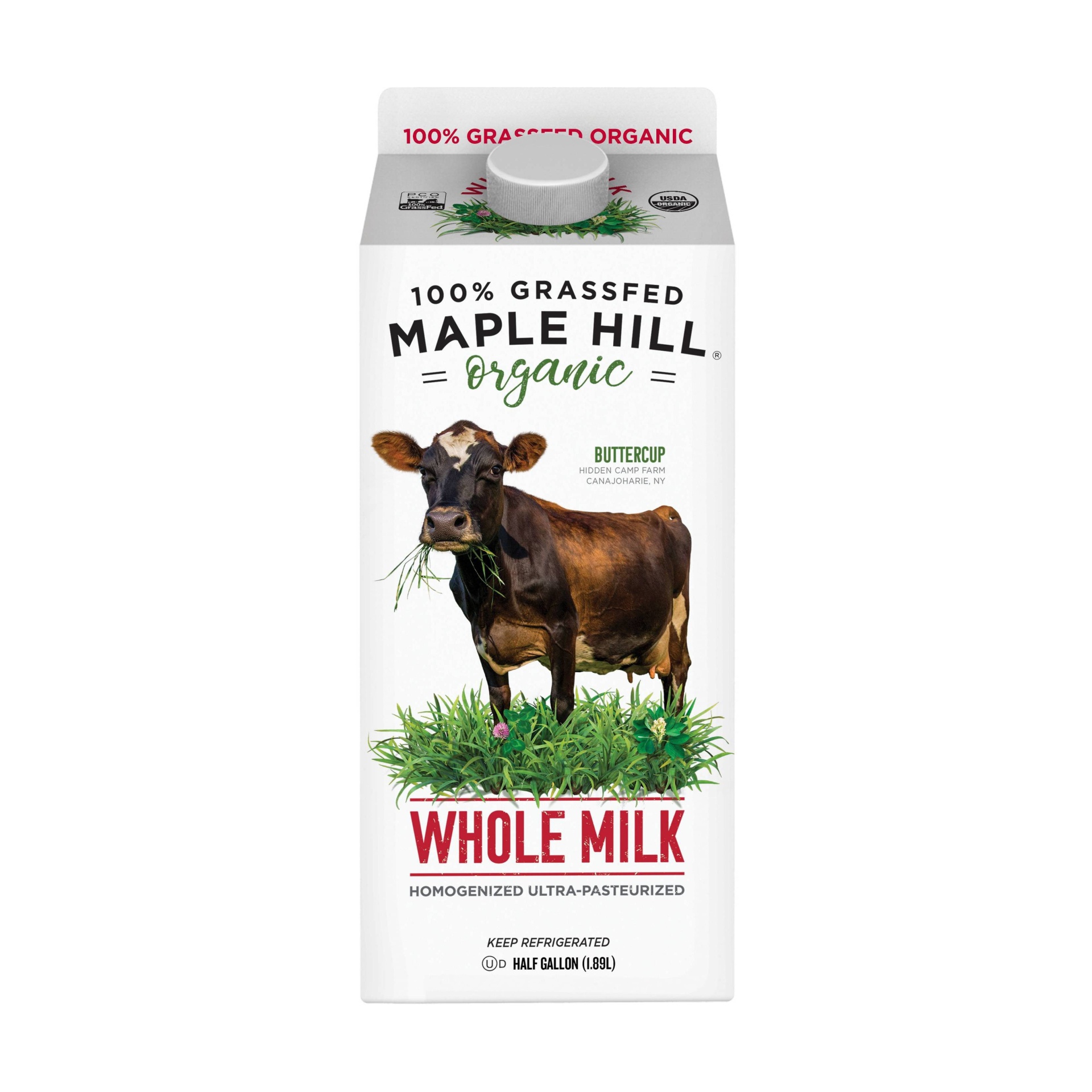 slide 1 of 1, Maple Hill Creamery Organic 100% Grassfed Whole Milk, 1/2 gal
