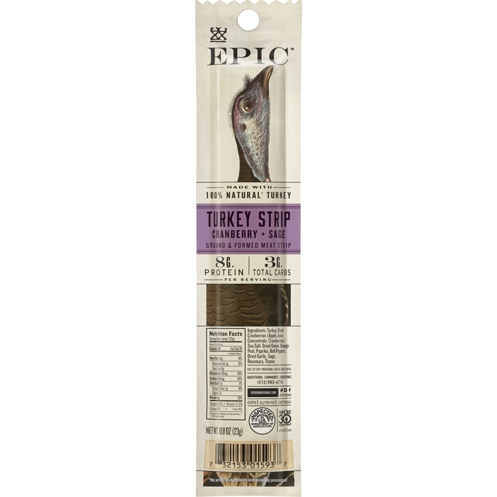 slide 1 of 1, Epic Cranberry And Sage Turkey Strips, 0.8 oz