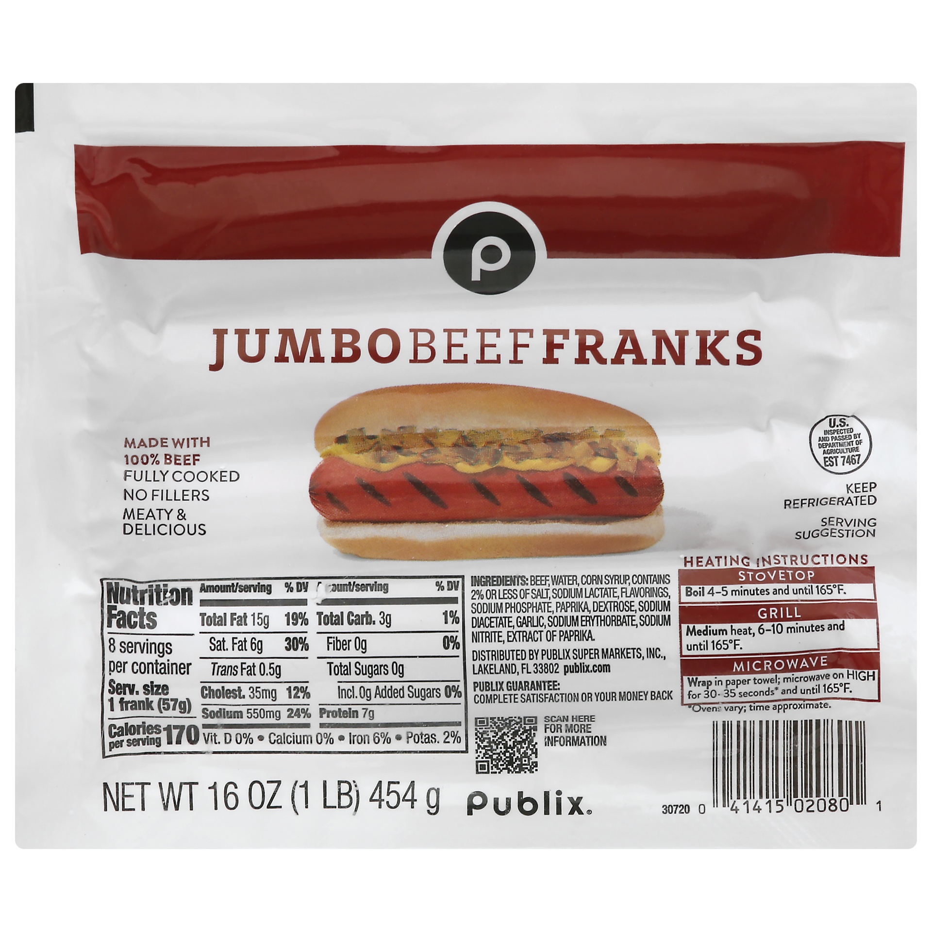 slide 1 of 1, Publix Jumbo Beef Franks Jumbo., 16 oz