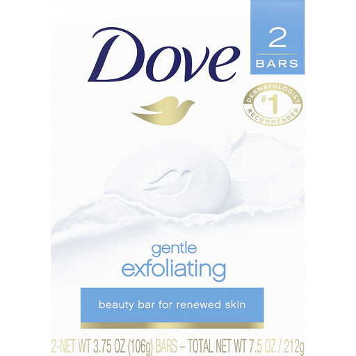 slide 1 of 1, Dove Beauty Bar, Exfoliating 2 Pack, 7.5 oz