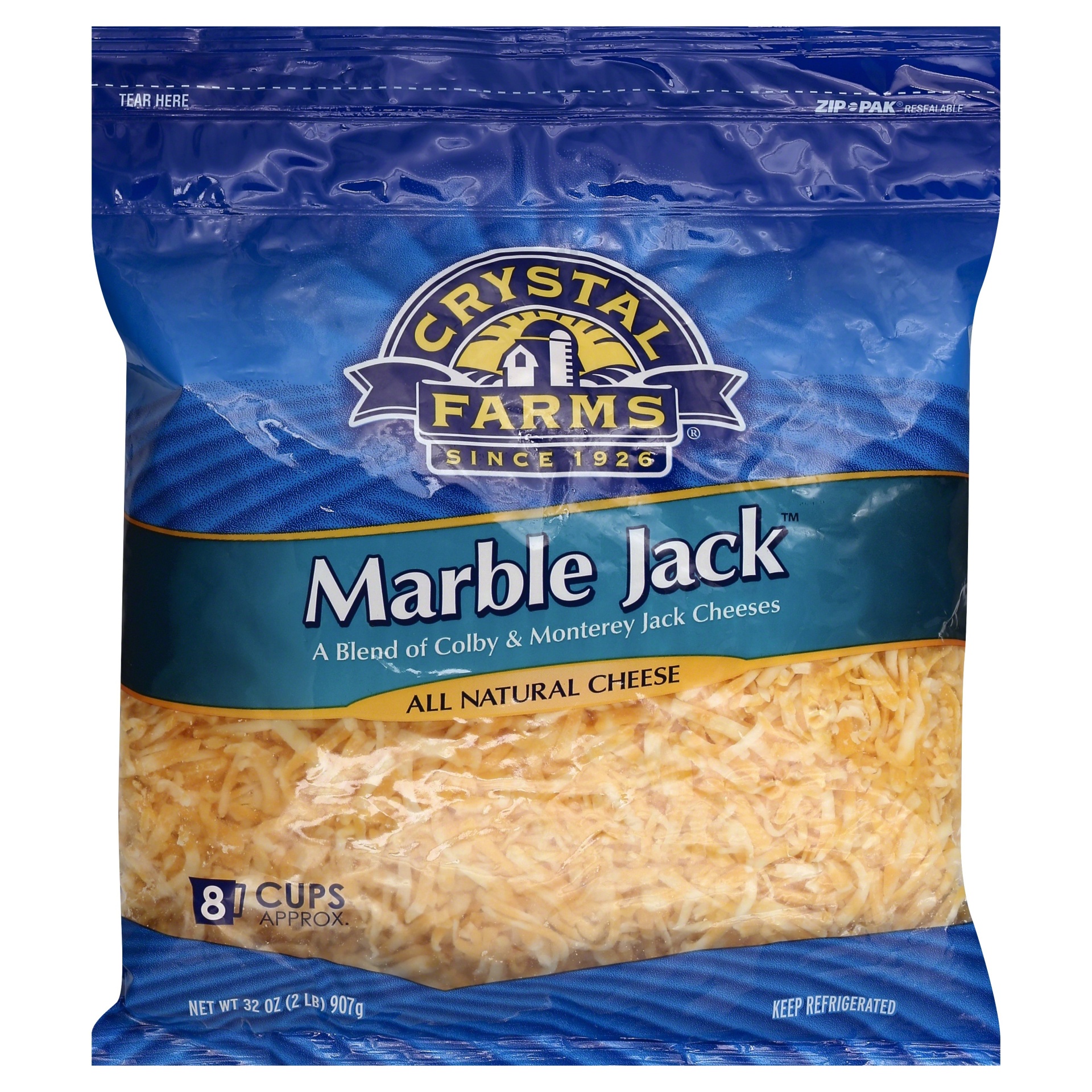 slide 1 of 1, Crystal Farms Shredded Marble Jack Cheese, 32 oz