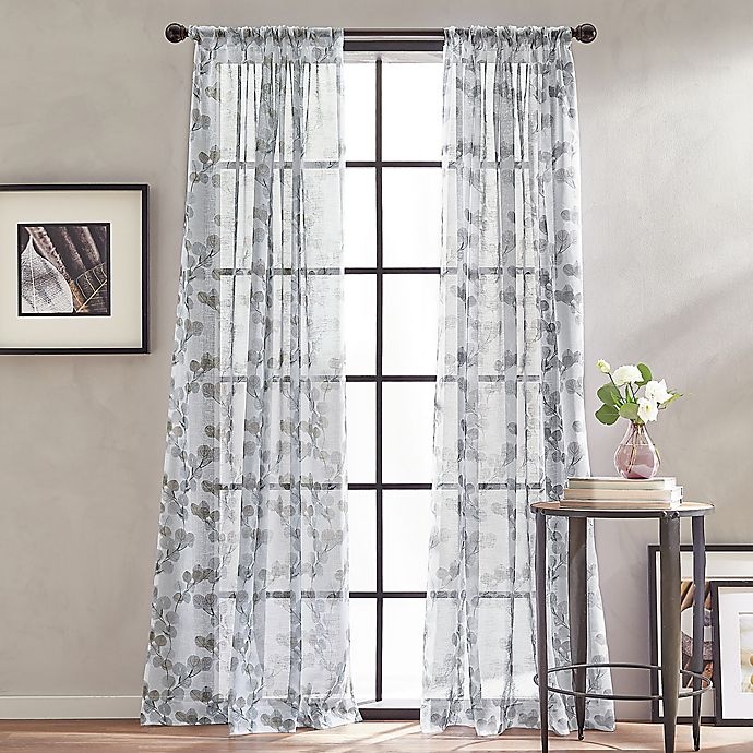 slide 1 of 1, Peri Home Kelly Floral Sheer Rod Pocket Window Curtain Panel - Grey, 84 in