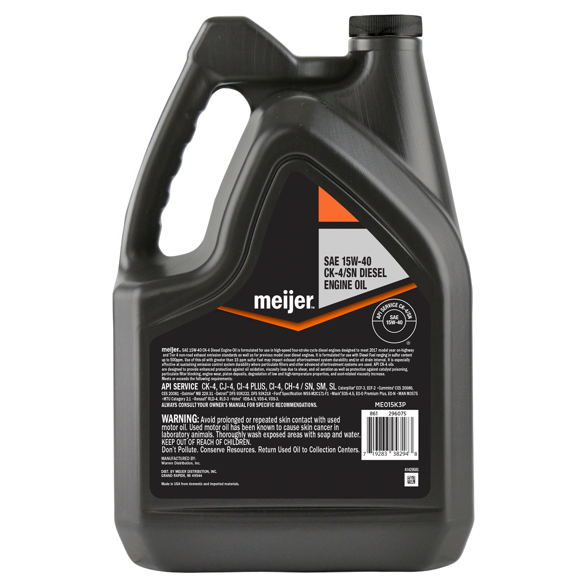 slide 5 of 5, Meijer SAE 15W-40 Diesel Engine oil CK-4/SN, 1 gal