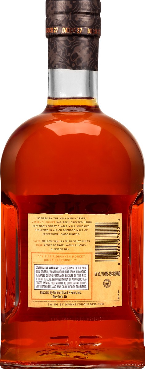 slide 9 of 10, Monkey Shoulder Blended Malt Scotch Whisky 1.75L, 1.75 liter