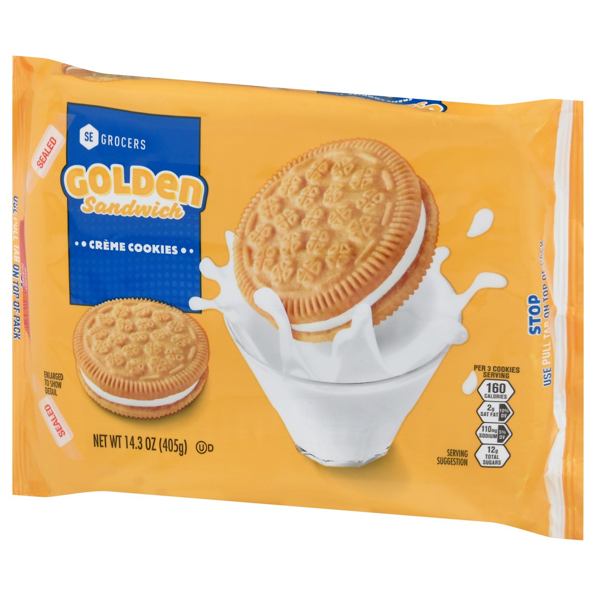slide 2 of 4, SE Grocers Golden Sandwich Creme Cookies, 14.3 oz