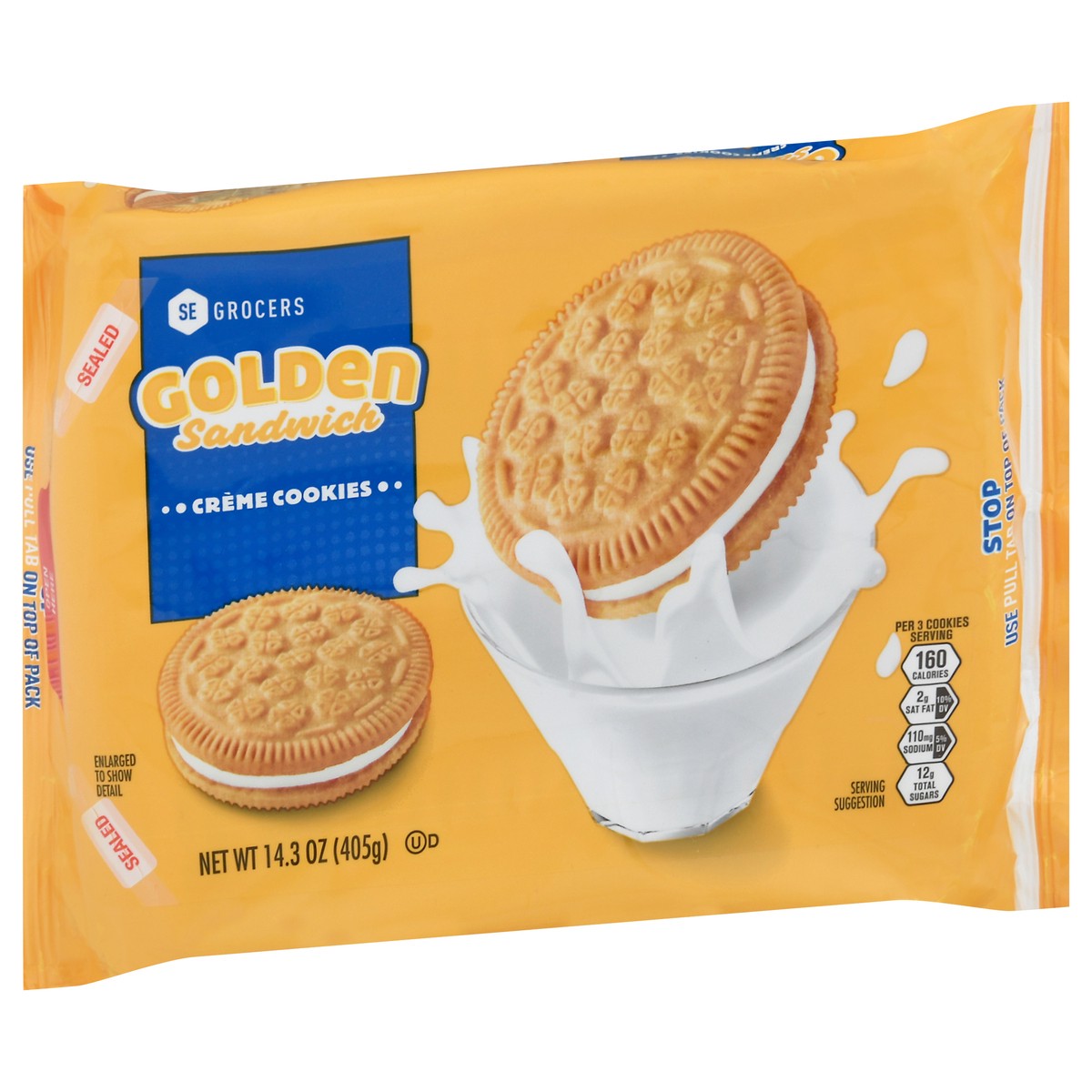 slide 4 of 4, SE Grocers Golden Sandwich Creme Cookies, 14.3 oz