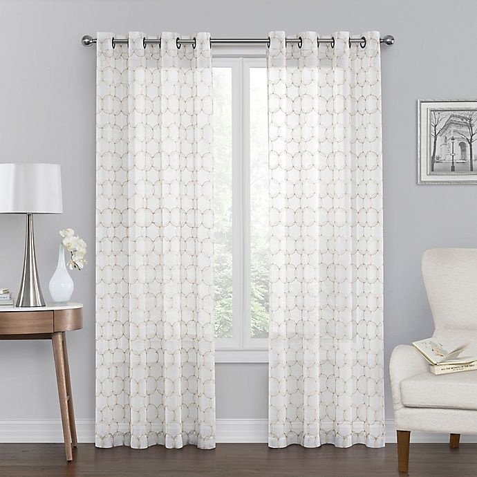 slide 1 of 1, Monroe Embroidered Grommet Top Window Curtain Panel - Ivory, 50 in x 108 in