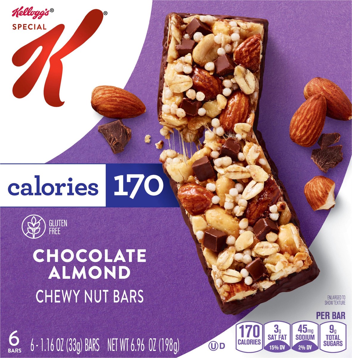 slide 9 of 13, Special K Kellogg's Special K Chewy Nut Bars, Chocolate Almond, 6.96 oz, 6 Count, 6.96 oz