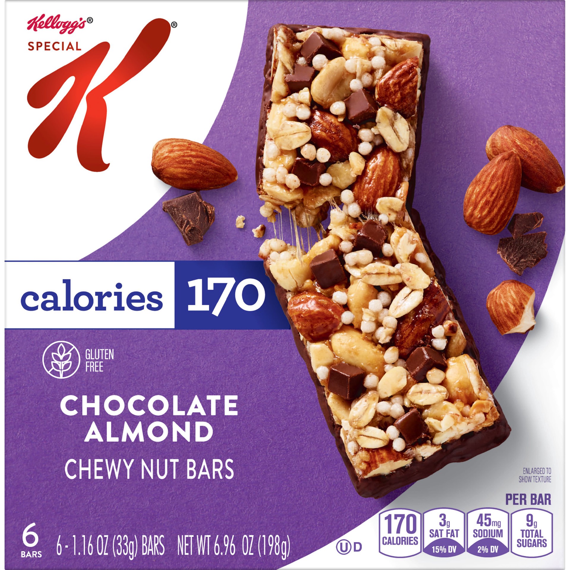 slide 1 of 13, Special K Kellogg's Special K Chewy Nut Bars, Chocolate Almond, 6.96 oz, 6 Count, 6.96 oz