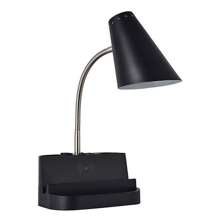 slide 1 of 7, SALT Qi Charging Organizer Desk Lamp - Black, 1 ct