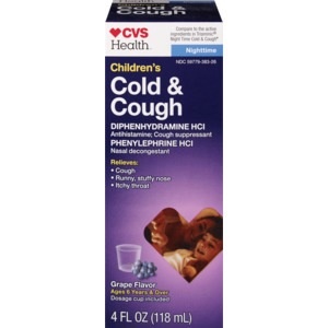 slide 1 of 1, CVS Health Children's Cold & Cough Nighttime Liquid Grape, 4 fl oz; 118 ml