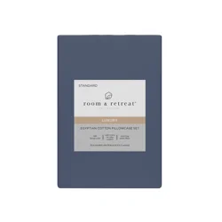 ROOM & RETREAT RR 600 Thread Counts Pillowcase, Standard, 2 pc set, Vintage Indigo