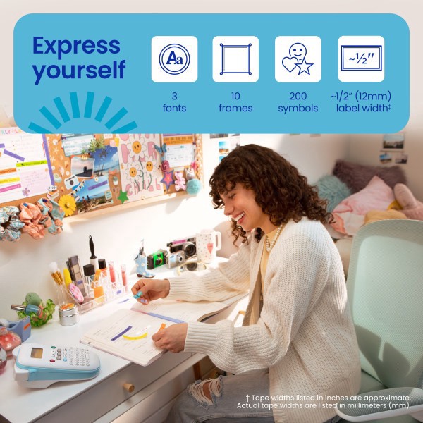 slide 8 of 10, Brother P-touch Personal Handheld Label Maker (PT-N10), Prints on P-touch Btag ~½"" (12mm) Label Tapes, 1 ct