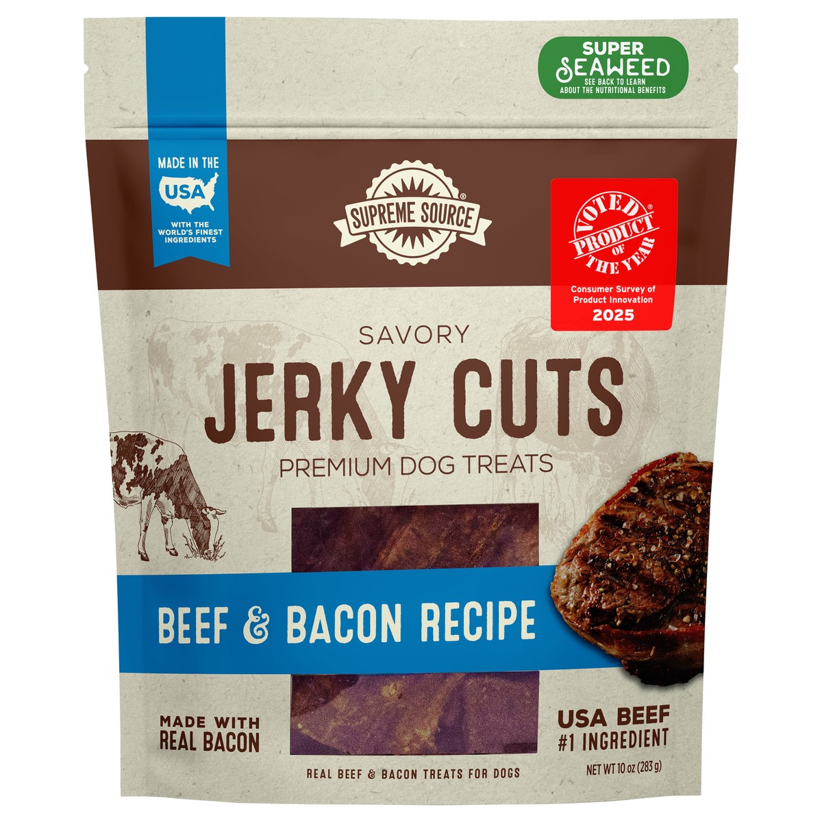 slide 1 of 8, Supreme Source Savory Jerky Cuts Beef & Bacon Recipe ?10 oz, 10 oz