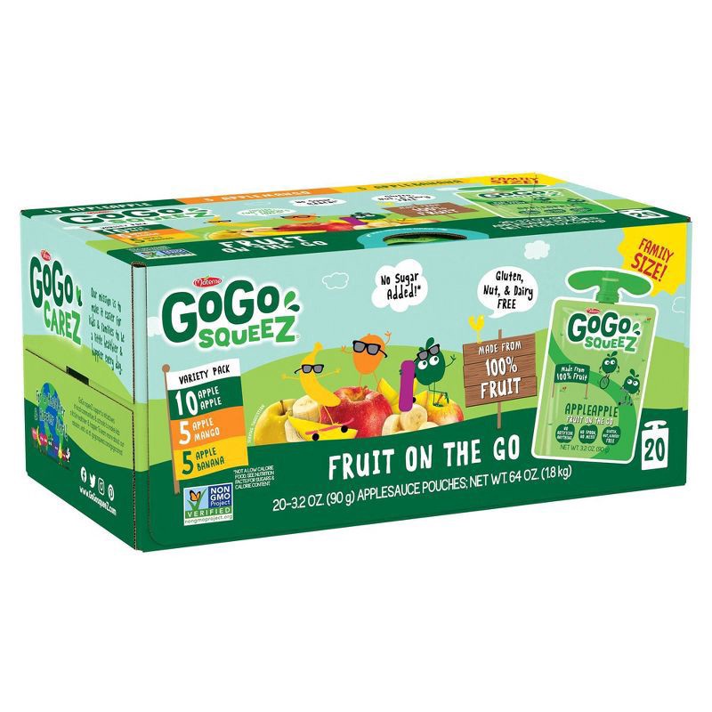 slide 3 of 7, GoGo squeeZ Fruit on the Go Applesauce Family Size 20 - 3.2 oz Pouches, 20 ct