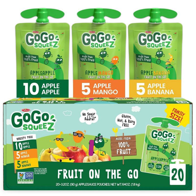 slide 1 of 7, GoGo squeeZ Fruit on the Go Applesauce Family Size 20 - 3.2 oz Pouches, 20 ct