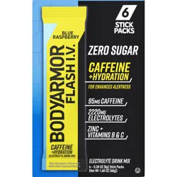 BODYARMOR Zero Sugar Caffeine Blue Raspberry Flash IV Pouches - 6 ct