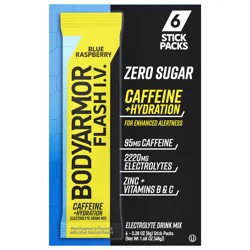 BODYARMOR Zero Sugar Caffeine Blue Raspberry Flash IV Pouches - 6 ct