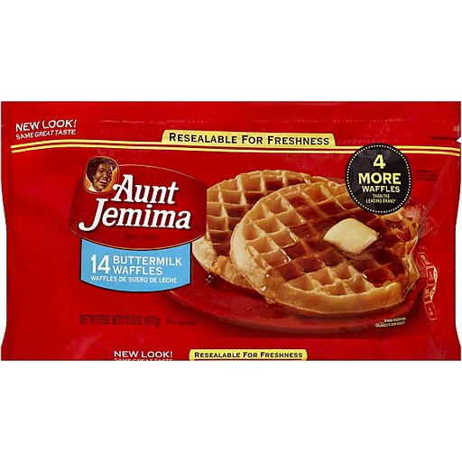 slide 1 of 1, Aunt Jemima Buttermilk Waffles, 14 ct; 17.18 oz