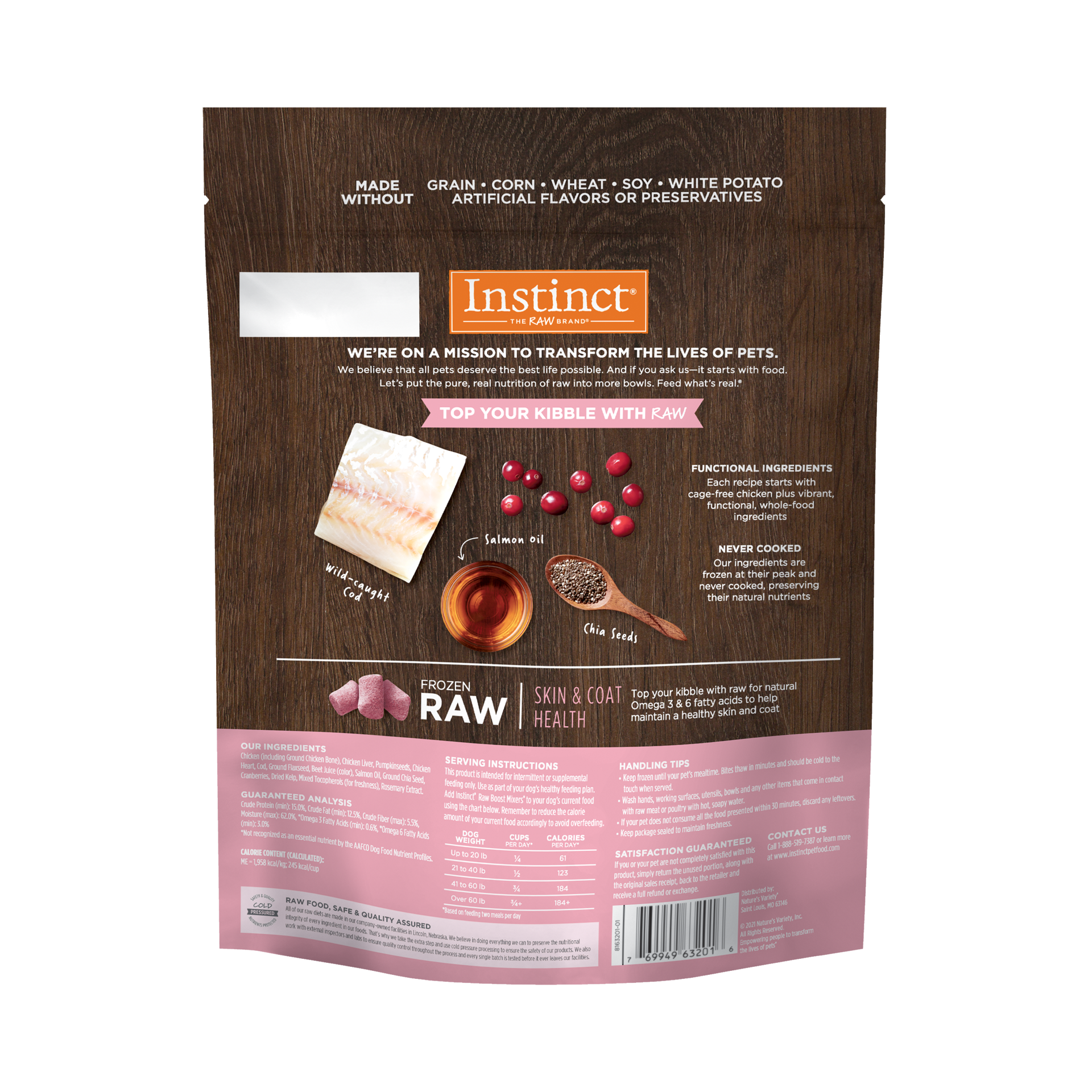 slide 2 of 2, Instinct Raw Boost Mixers Skin & Coat Health Frozen Dog Food Topper, 1.25 lb. Bag, 1.25 lb