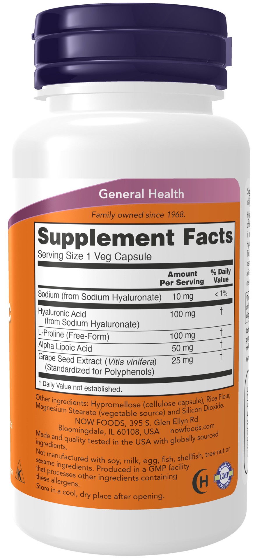 slide 4 of 4, NOW Supplements Hyaluronic Acid, Double Strength 100 mg - 60 Veg Capsules, 60 ct