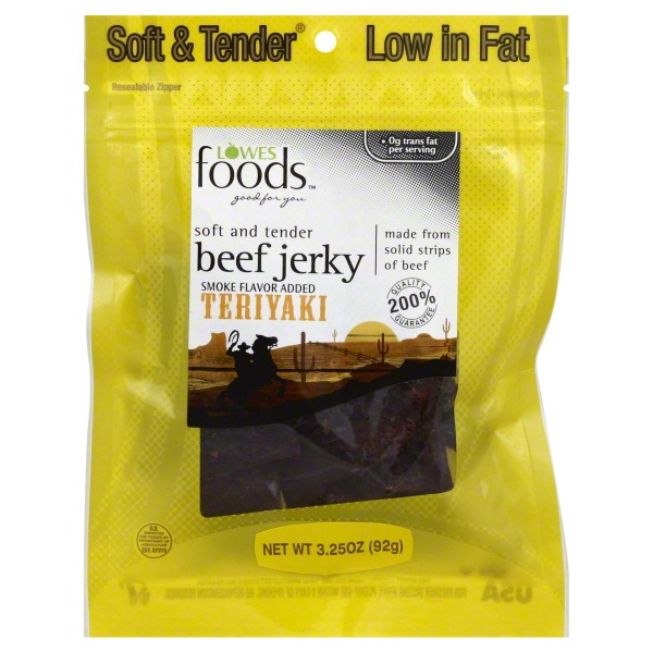 slide 1 of 1, Lowes Foods Beef Jerky Teriyaki, 3.25 oz