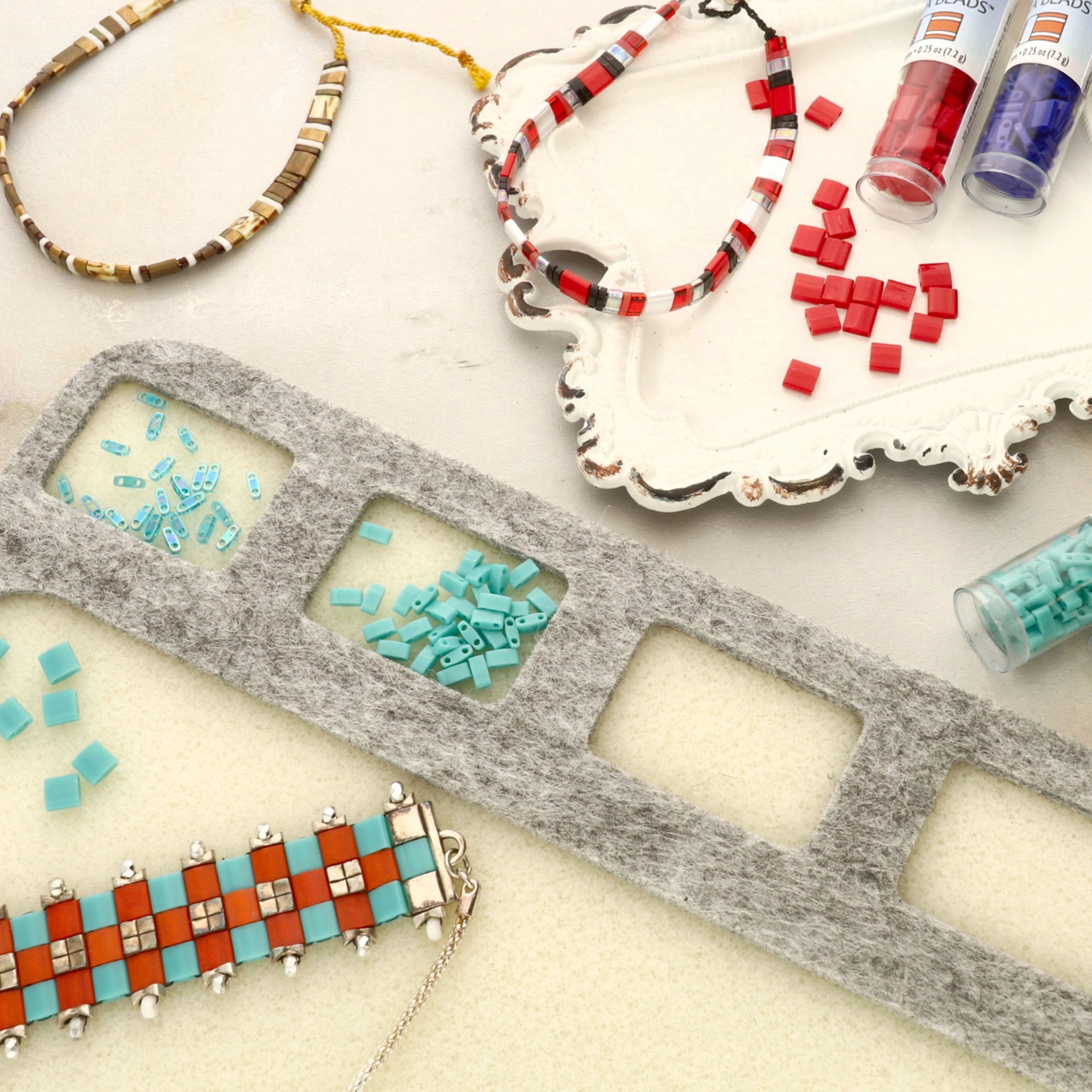 slide 2 of 3, Miyuki Tila 5mm 2-Hole Square Glass Seed Beads, 5 mm