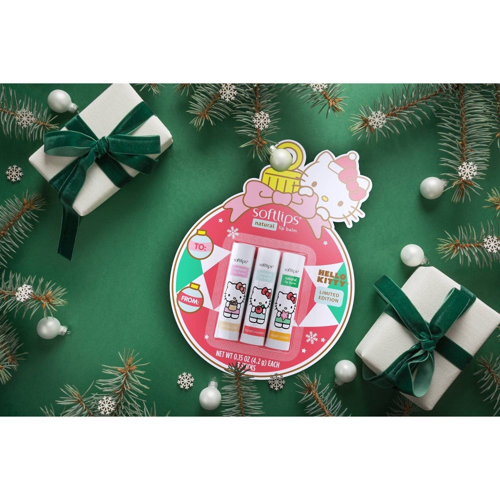 slide 3 of 6, Softlips Hello Kitty Natural Lip Balm Holiday Ornament, 3 ct