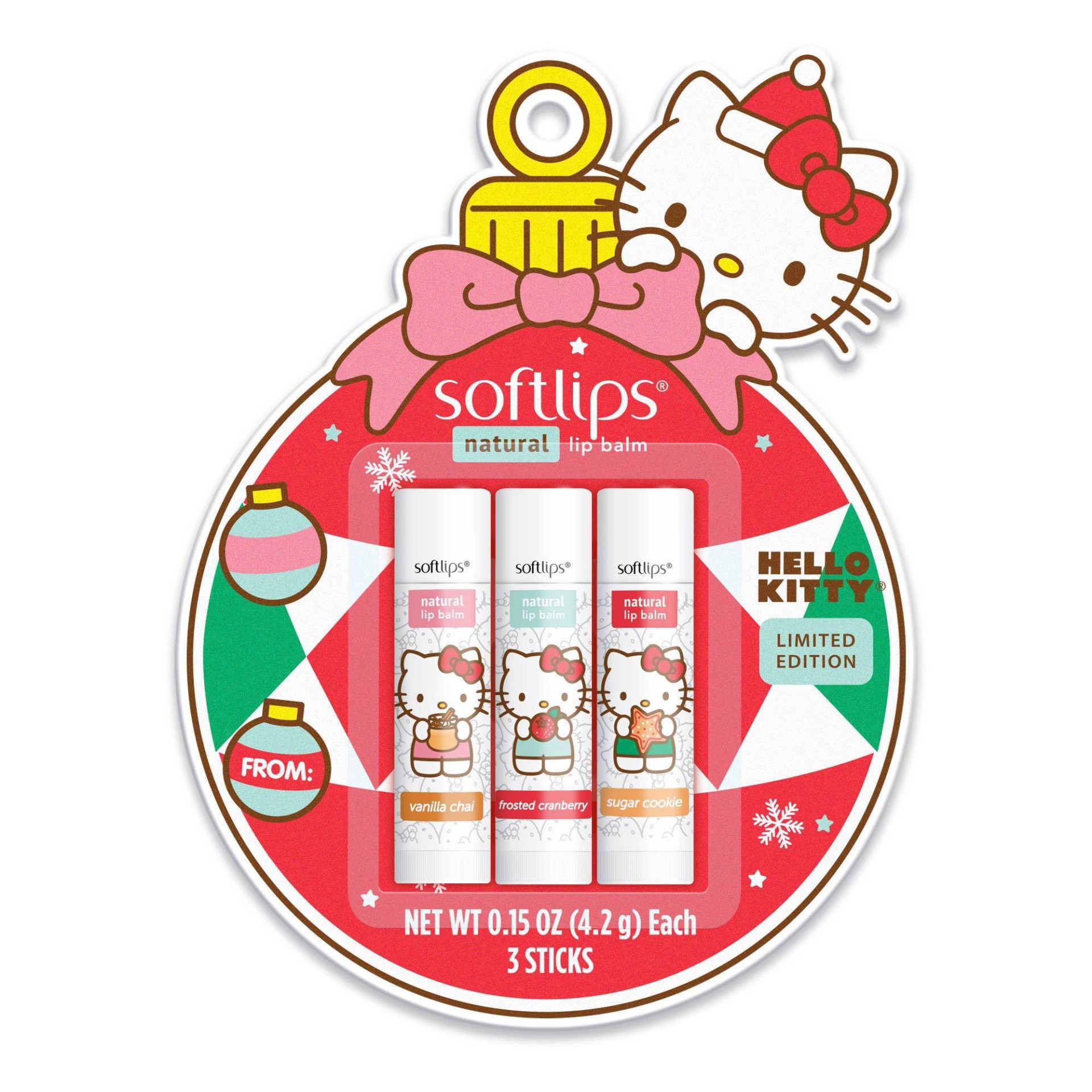 slide 1 of 6, Softlips Hello Kitty Natural Lip Balm Holiday Ornament, 3 ct