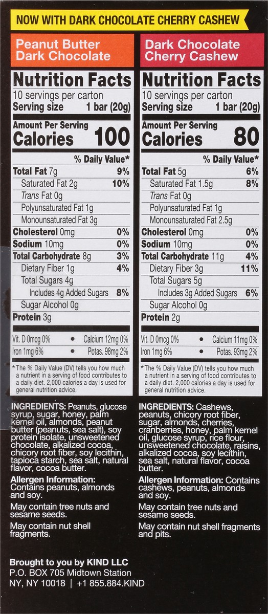 slide 5 of 12, KIND Minis Nut Bars, Peanut Butter Dark Chocolate & Dark Chocolate Cherry Cashew, 0.7 oz, 20 Count, 20 ct