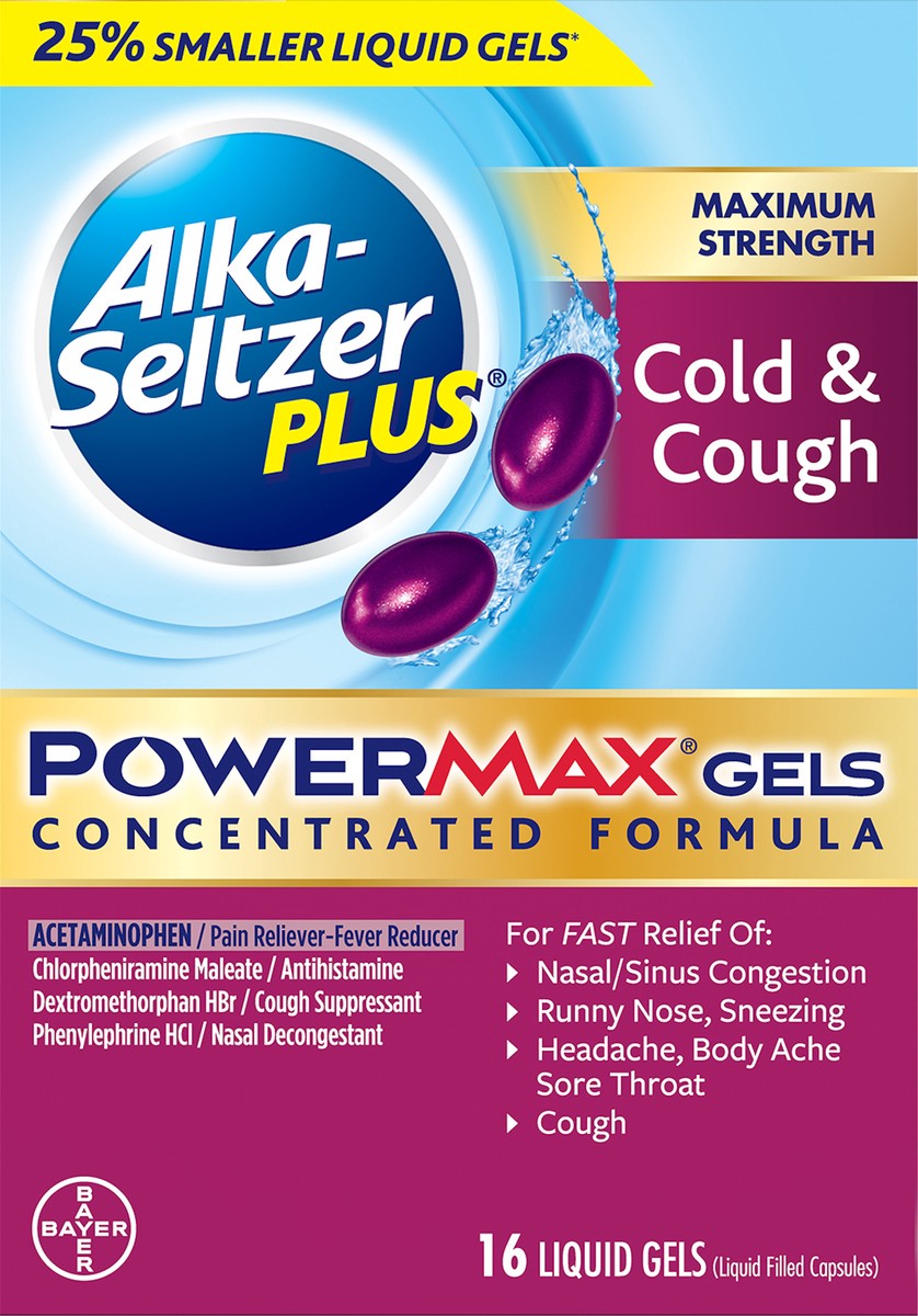 slide 1 of 8, Alka-Seltzer Powermax Cold Cough Gel, 16 ct