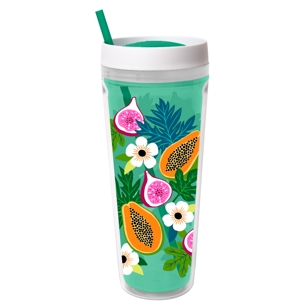 slide 1 of 1, Cool Gear Printed Callisto Chiller Tropical Fruit Thermal Beverageware, 32 oz