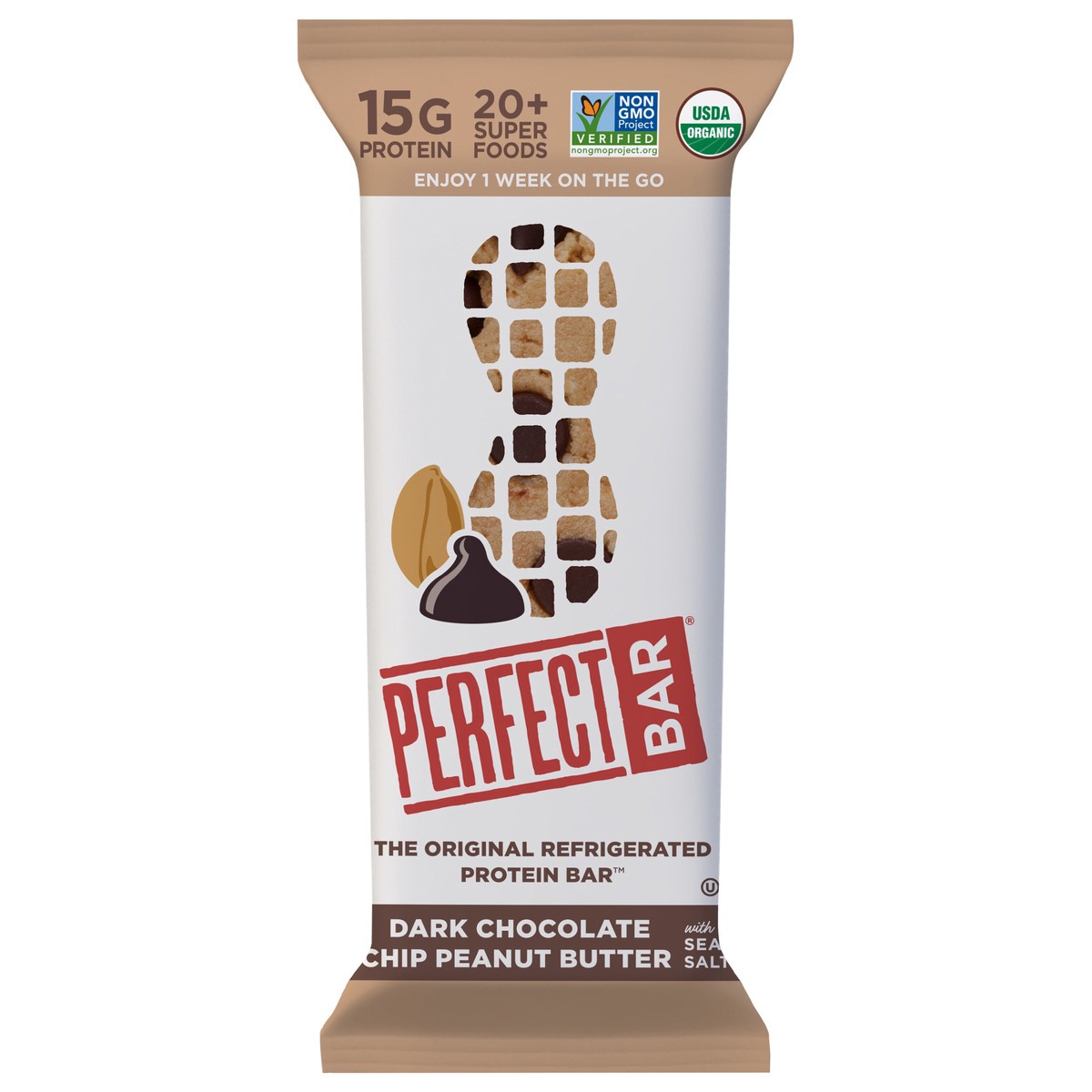 slide 1 of 9, Perfect Bar Gluten-Free Dark Chocolate Chip Peanut Butter Refrigerated Protein Bar, 2.3 oz, 2.3 oz