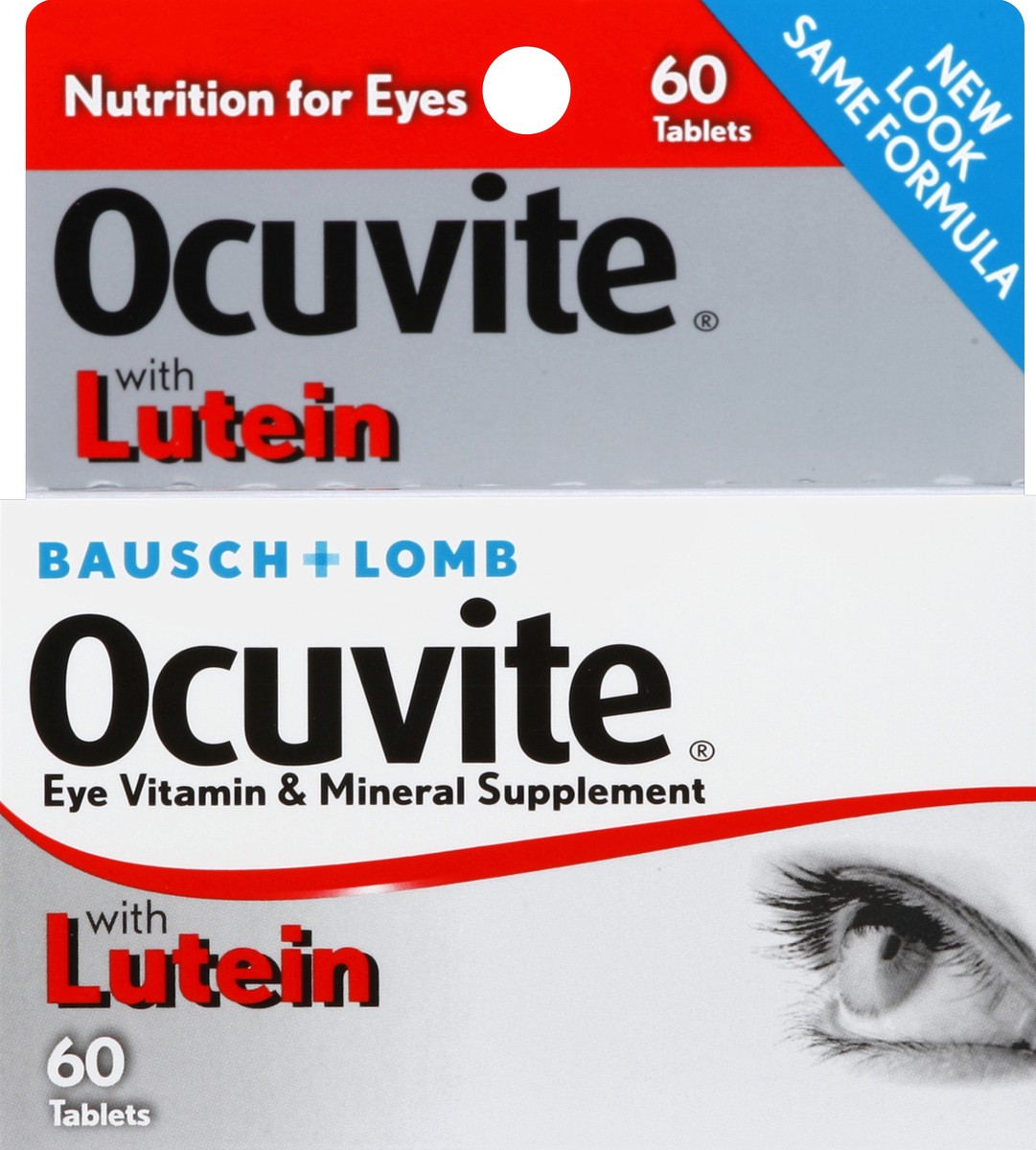 slide 1 of 5, Ocuvite Eye Vitamin & Mineral Supplement, Contains Zinc, Vitamins A, C, E, & Lutein, 60 Tablets, From Bausch + Lomb, 60 ct