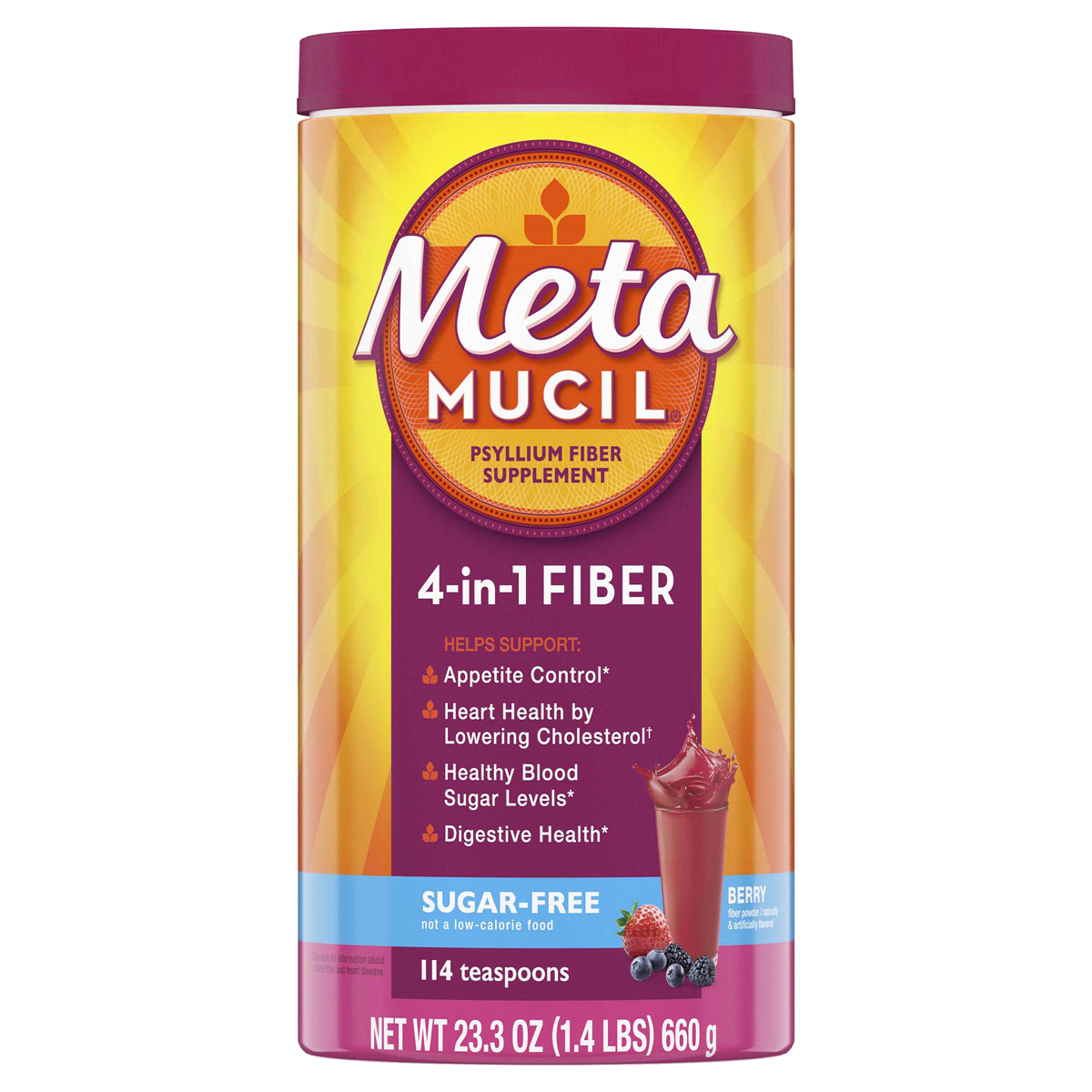 slide 1 of 1, Metamucil MultiHealth Fiber Sugar-Free, Berry Smooth, 23.3 oz