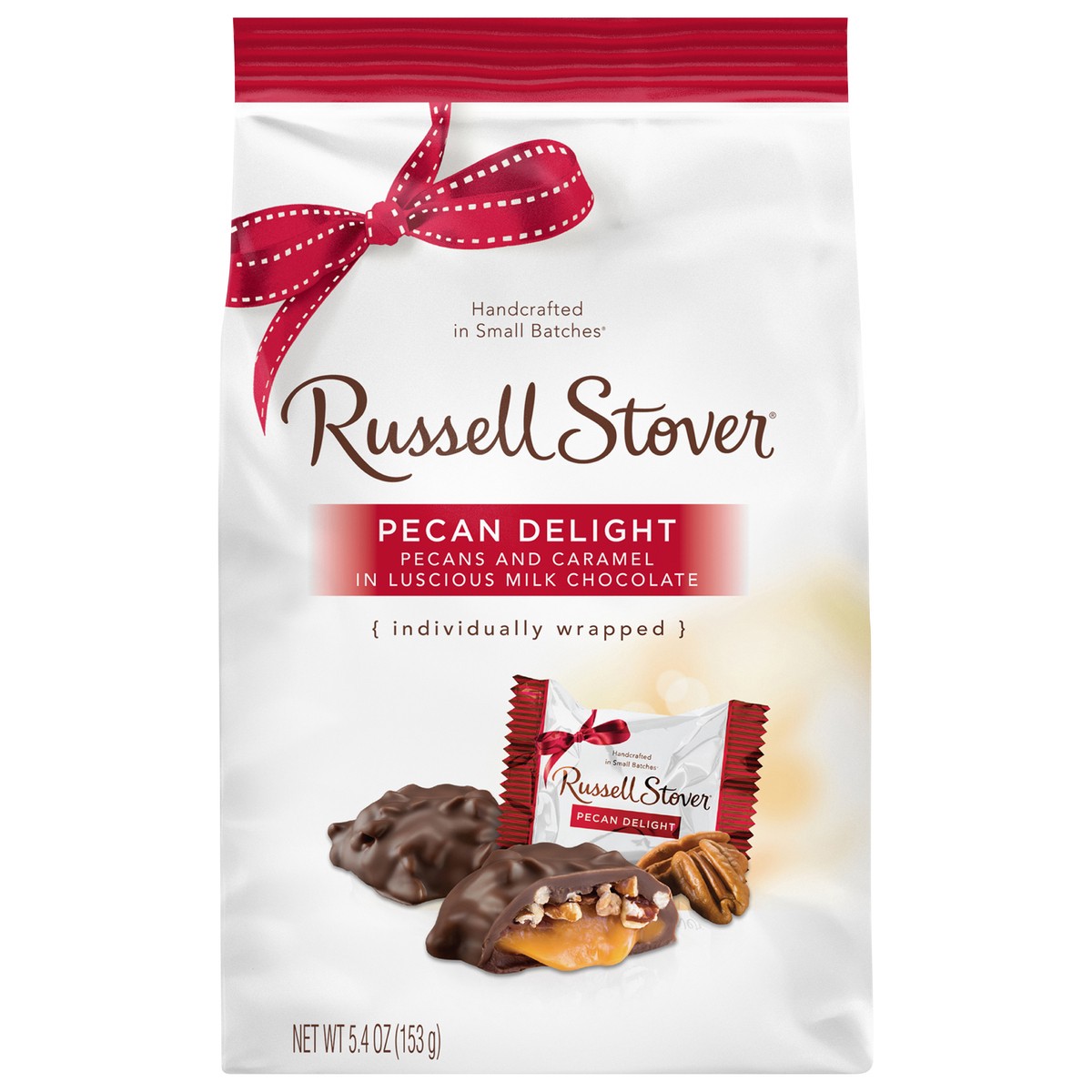 slide 1 of 12, RUSSELL STOVER Milk Chocolate Pecan Delights, 5.4 oz. bag (˜ 9 pieces), 5.4 oz