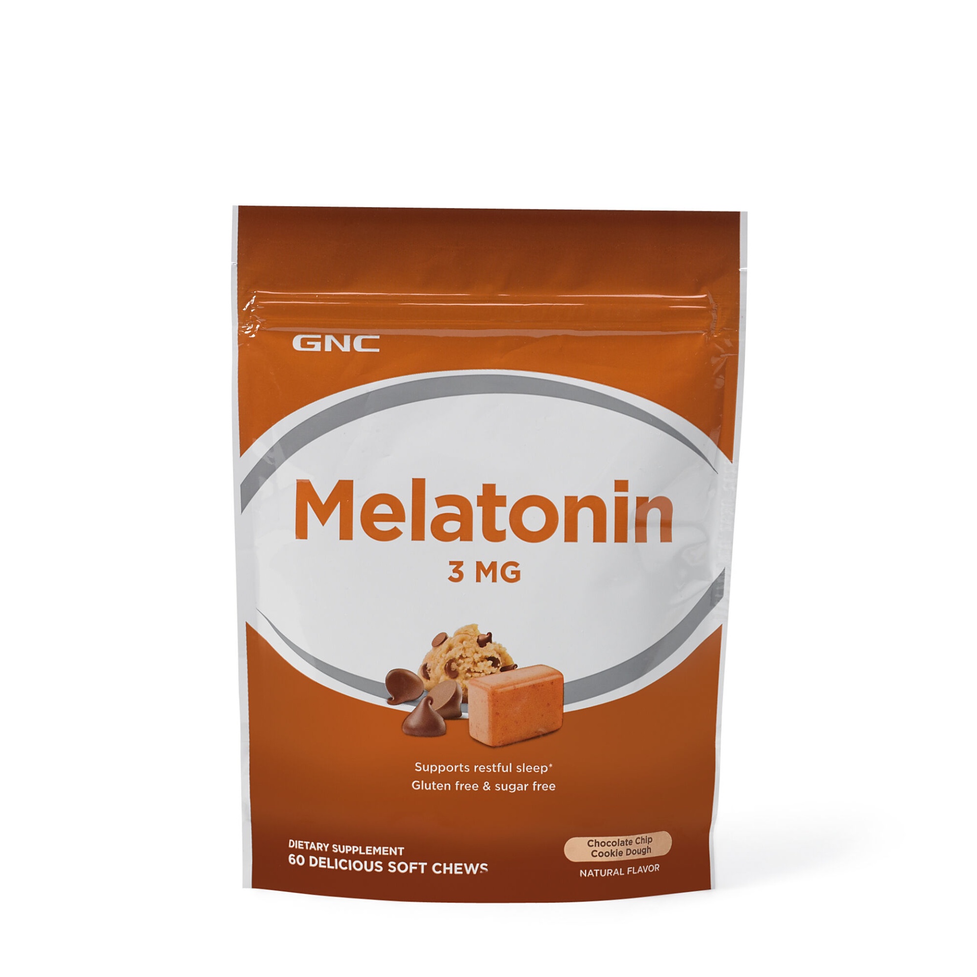 slide 1 of 1, GNC Melatonin 3 MG - Chocolate Chip Cookie Dough, 60 ct