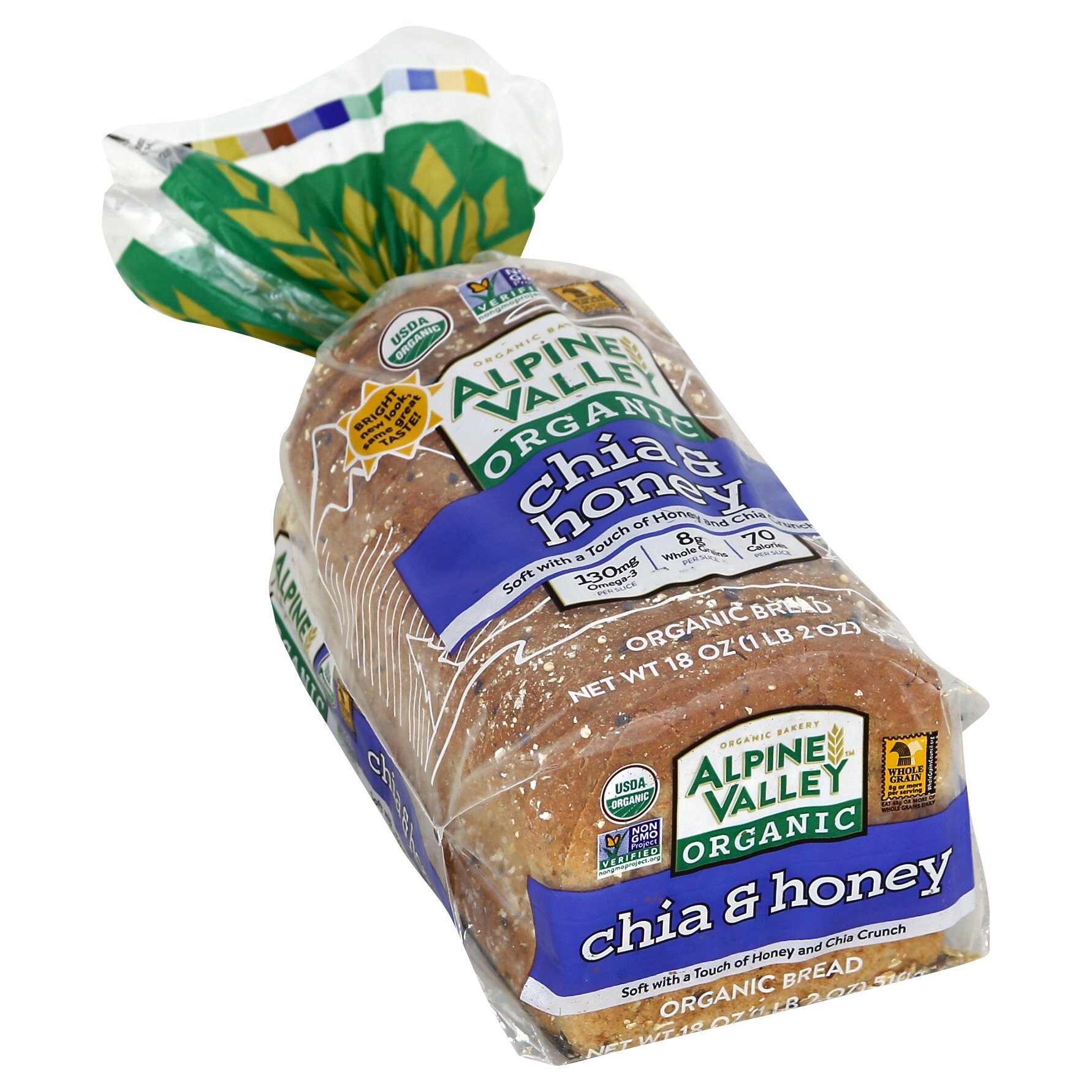 slide 1 of 8, Alpine Valley Organic Chia & Honey Bread, 18 oz