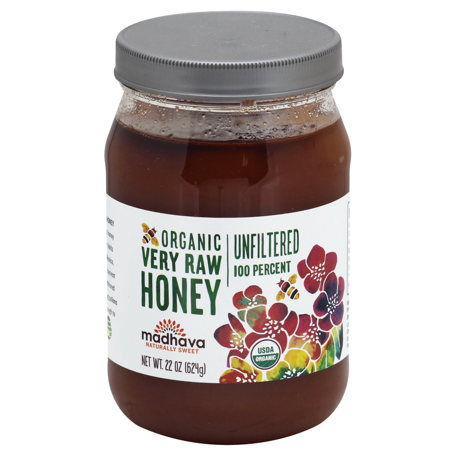 slide 1 of 2, Madhava Organic Very Raw Honey Unfiltered, 22 oz