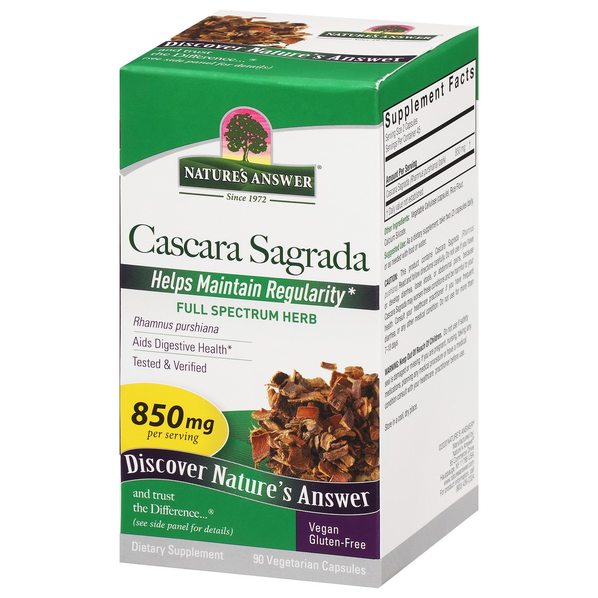 slide 3 of 9, Nature's Answer Cascara Sagrada Bark Vegetarian Capsules, 90 ct