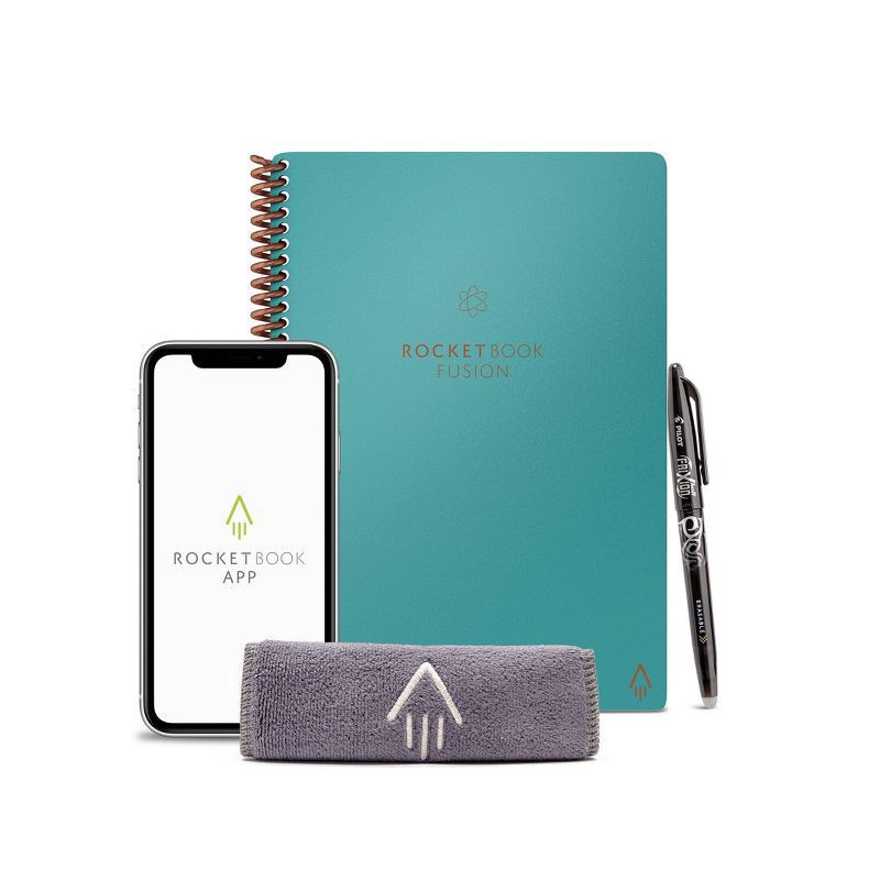slide 1 of 8, Fusion Smart Reusable Notebook 7 Page Styles 42 Pages 6"x8.8" Executive Size Eco-Friendly Notebook Teal Blue - Rocketbook, 1 ct