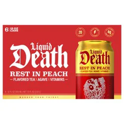 Liquid Death, Rest in Peach Iced Tea, Peach Flavored Back Tea