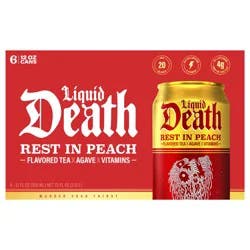 Liquid Death, Rest in Peach Iced Tea, Peach Flavored Back Tea