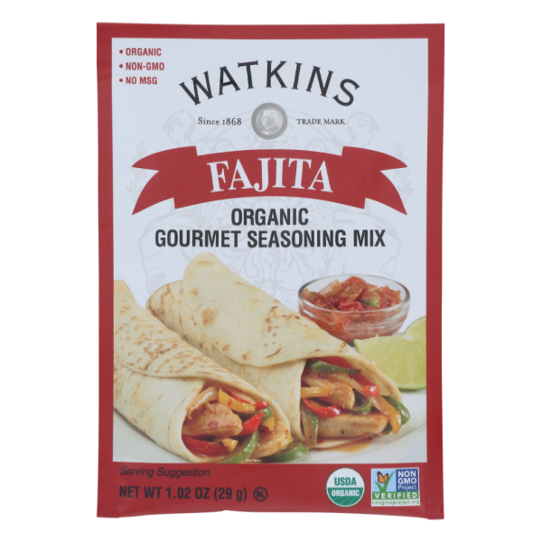 slide 1 of 1, Watkins Organic Gourmet Fajita Seasoning Mix, 1.02 oz