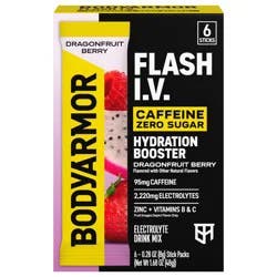 BODYARMOR Caffeine Flash IV Dragonfruit Berry flavored Electrolyte Mix, 0.28 oz Pouches, 6 Pack