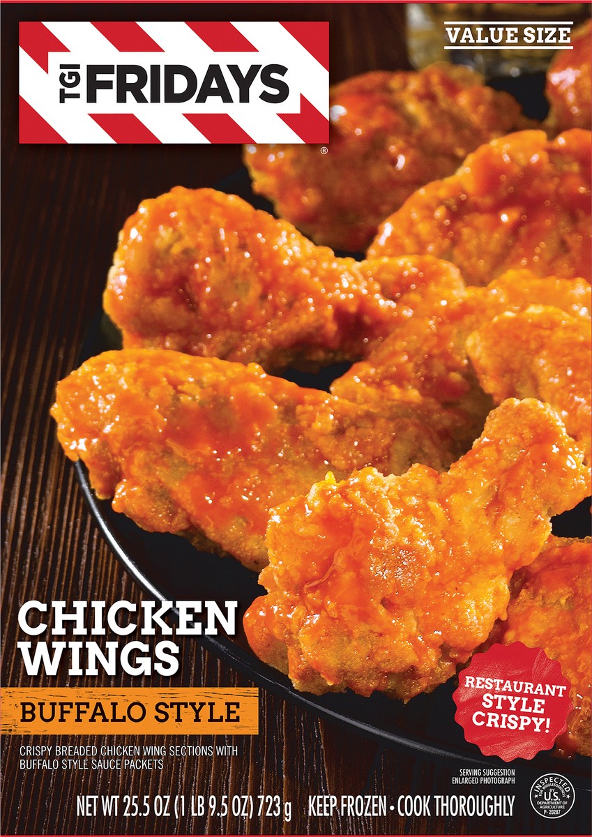 slide 1 of 9, T.G.I. Friday's TGI Fridays Frozen Appetizers Buffalo Style Chicken Wings, 25.5 oz. Box, 25.5 oz