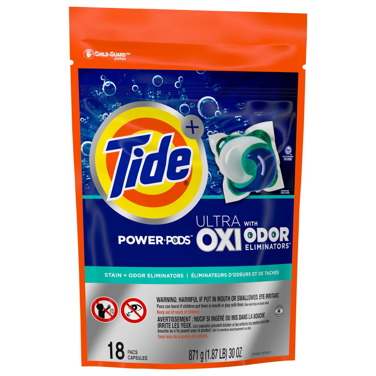slide 5 of 7, Tide Odor Defense + Oxi Laundry Detergent Pacs, Original Scent, 25 Count, Advanced Odor + Stain Fighter, 18 ct