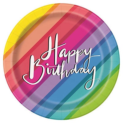 slide 1 of 1, Unique Industries Balloons & Rainbow Birthday Paper Plates, 8 ct